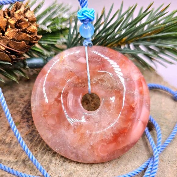 Nature Cherry Blossom Agate Jumbo Donut Pendant Necklace - Picture 3 of 10